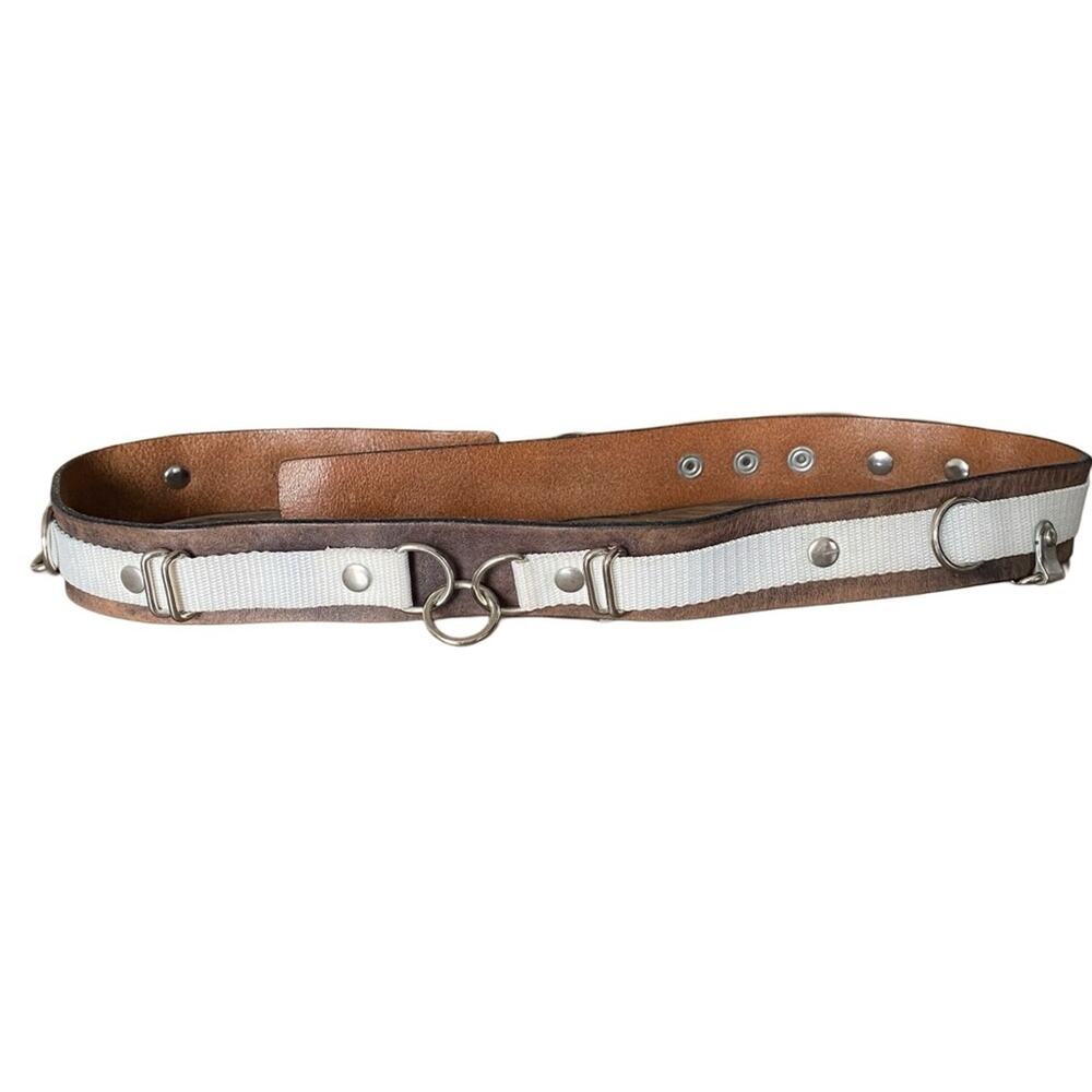 Armani Exchange Brown Leather Waist Belt Canvas Silver Loops size medium